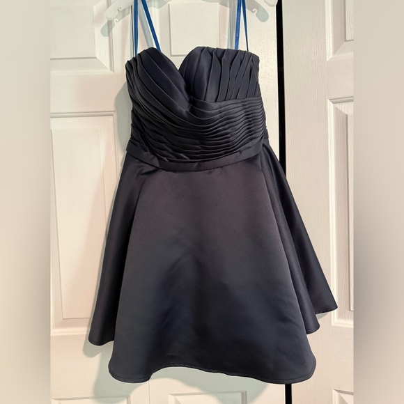 Chic Strapless Navy Blue  Dress w/ beaded belt - Picture 3 of 9